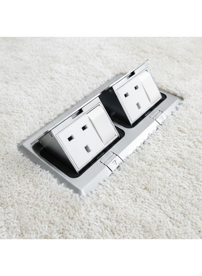 Hitex ADMORE 2 Gang 13A Socket with Switch Chrome Popup Socket –APU132S- Heavy Duty Flush Mount Floor Power Socket for Home & Office - Image 1